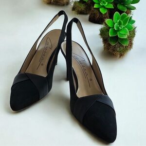 Elegant Black Suede and Fabric Slingback Pumps - sz 8-1/2 M